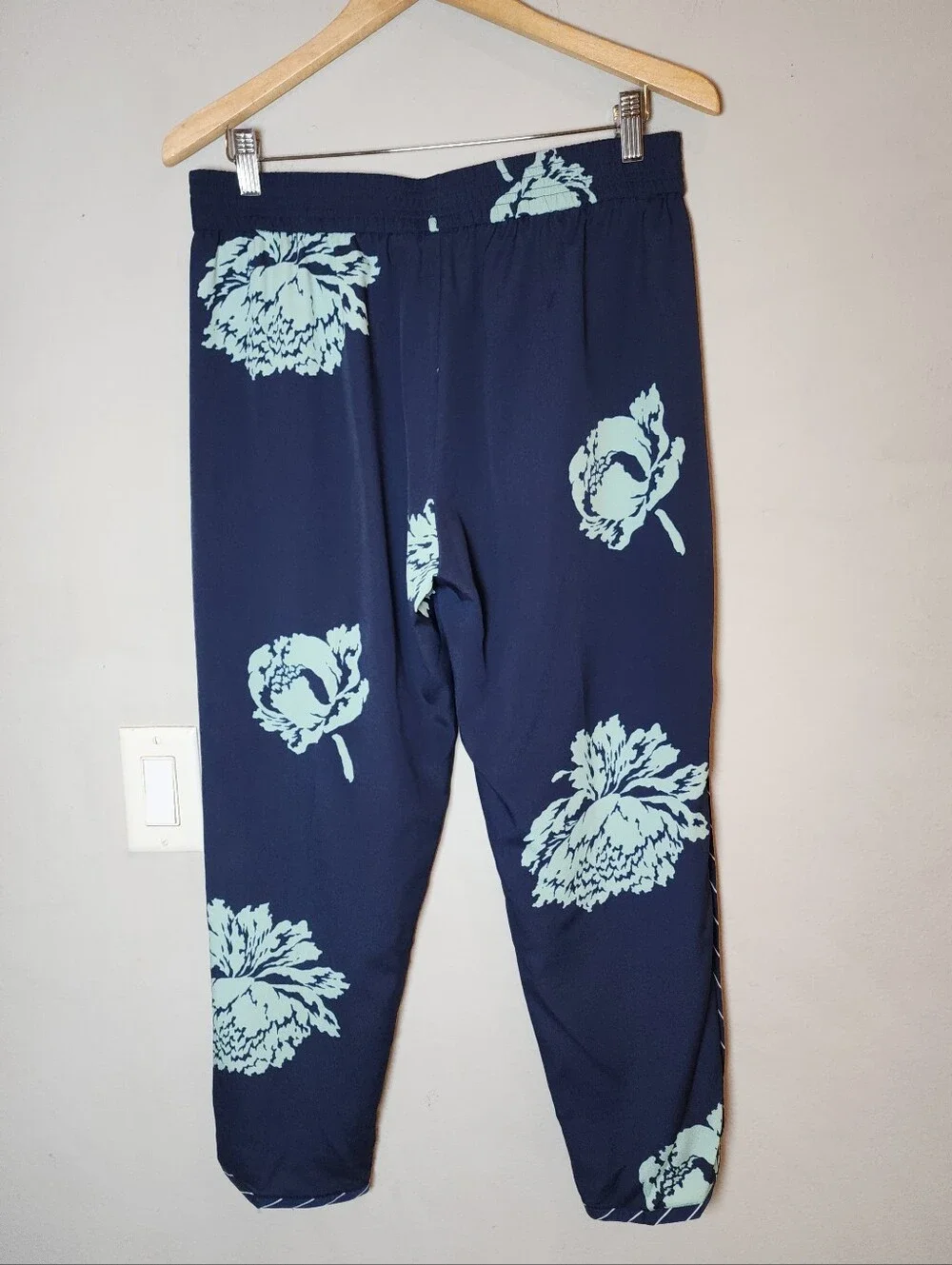 J. Crew Pull On Reese Pants Lined Navy Blue Floral Peony Women's Size 8